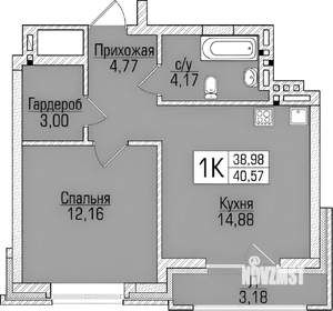 1-к квартира, сданный дом, 42м2, 3/9 этаж