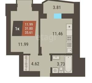 1-к квартира, вторичка, 36м2, 24/27 этаж