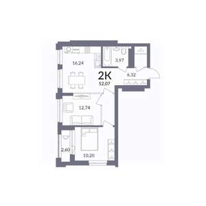 2-к квартира, вторичка, 52м2, 27/30 этаж