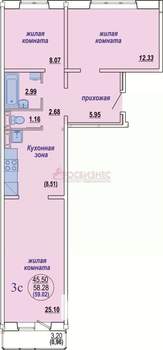 3-к квартира, вторичка, 59м2, 5/10 этаж