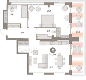 2-к квартира, вторичка, 122м2, 9/24 этаж