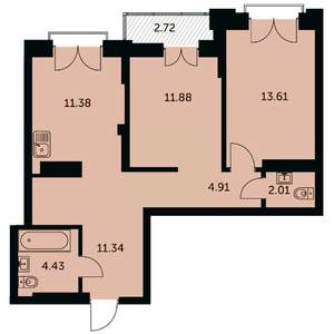 2-к квартира, вторичка, 61м2, 23/24 этаж