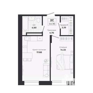 2-к квартира, вторичка, 45м2, 1/9 этаж