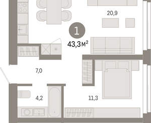 1-к квартира, вторичка, 43м2, 2/23 этаж