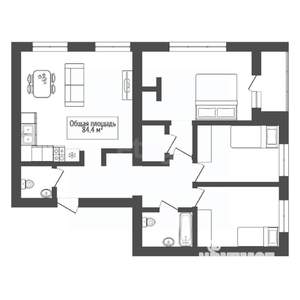 3-к квартира, вторичка, 84м2, 2/9 этаж