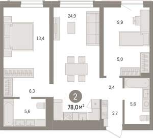 2-к квартира, вторичка, 78м2, 11/15 этаж