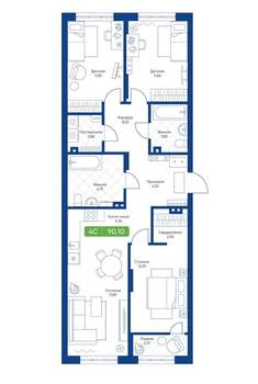 4-к квартира, вторичка, 90м2, 12/22 этаж