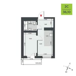 2-к квартира, строящийся дом, 36м2, 11/21 этаж