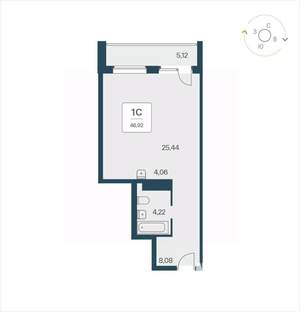 Студия квартира, вторичка, 47м2, 22/25 этаж