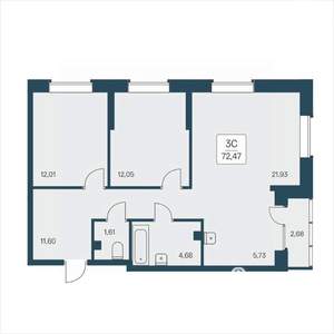3-к квартира, вторичка, 72м2, 19/25 этаж
