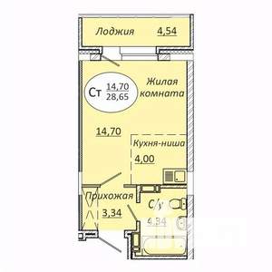 Студия квартира, вторичка, 29м2, 4/25 этаж