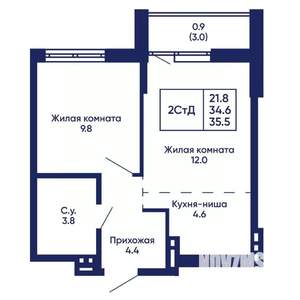2-к квартира, вторичка, 36м2, 6/14 этаж