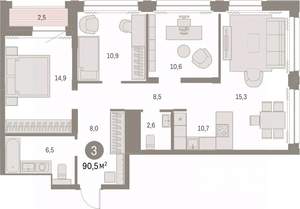 3-к квартира, вторичка, 90м2, 18/30 этаж