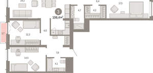 3-к квартира, вторичка, 106м2, 7/23 этаж