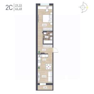 2-к квартира, строящийся дом, 46м2, 14/17 этаж