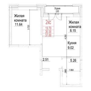 1-к квартира, строящийся дом, 37м2, 15/21 этаж