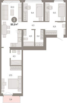 3-к квартира, вторичка, 87м2, 5/23 этаж
