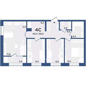 4-к квартира, вторичка, 68м2, 7/9 этаж