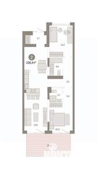 2-к квартира, вторичка, 106м2, 1/8 этаж