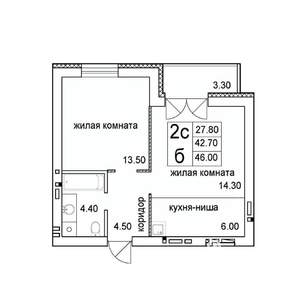 2-к квартира, строящийся дом, 46м2, 7/8 этаж