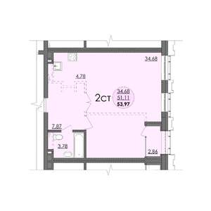 1-к квартира, вторичка, 55м2, 3/25 этаж
