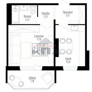 1-к квартира, строящийся дом, 44м2, 12/15 этаж