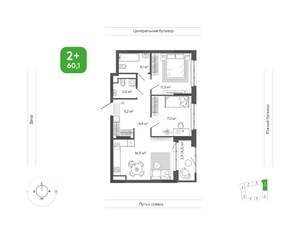 2-к квартира, вторичка, 60м2, 12/14 этаж