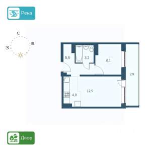2-к квартира, вторичка, 35м2, 5/17 этаж
