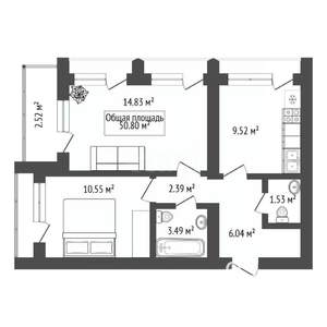2-к квартира, вторичка, 51м2, 8/22 этаж
