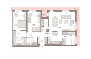 2-к квартира, вторичка, 128м2, 3/24 этаж