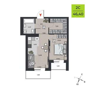 2-к квартира, вторичка, 49м2, 6/21 этаж