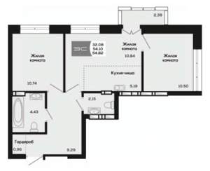 2-к квартира, вторичка, 54м2, 16/25 этаж