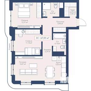 3-к квартира, вторичка, 67м2, 19/24 этаж