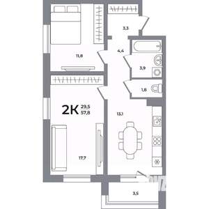 2-к квартира, вторичка, 58м2, 15/17 этаж