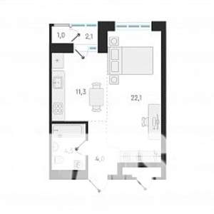 1-к квартира, вторичка, 42м2, 12/18 этаж