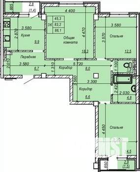 3-к квартира, строящийся дом, 86м2, 2/9 этаж