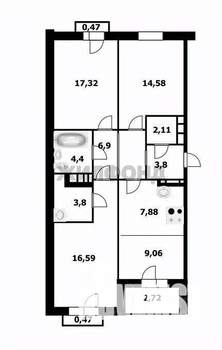 4-к квартира, вторичка, 90м2, 7/26 этаж