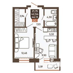 2-к квартира, вторичка, 46м2, 9/19 этаж