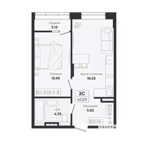 2-к квартира, вторичка, 39м2, 7/9 этаж