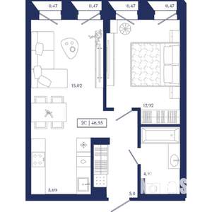2-к квартира, вторичка, 46м2, 11/13 этаж