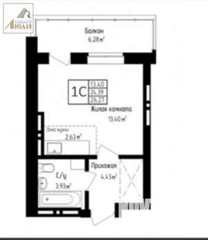 Студия квартира, вторичка, 24м2, 17/27 этаж