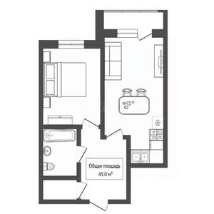 1-к квартира, вторичка, 45м2, 25/25 этаж