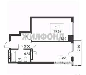 1-к квартира, вторичка, 46м2, 2/27 этаж