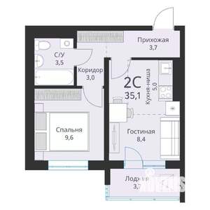 2-к квартира, вторичка, 35м2, 9/16 этаж