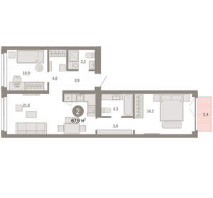 2-к квартира, вторичка, 68м2, 5/23 этаж