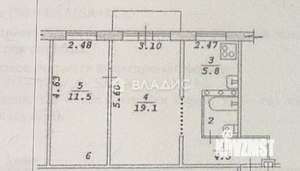 2-к квартира, вторичка, 46м2, 5/5 этаж