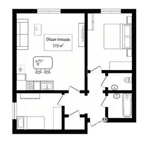 2-к квартира, вторичка, 57м2, 6/10 этаж