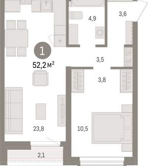 1-к квартира, вторичка, 52м2, 3/15 этаж