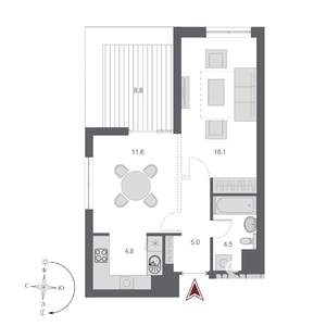 1-к квартира, сданный дом, 42м2, 19/21 этаж