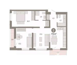 2-к квартира, вторичка, 77м2, 2/7 этаж